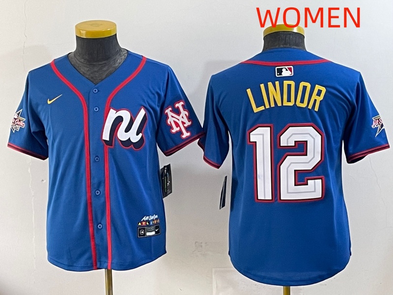 women 2025 New York Mets #12 Lindor Blue All star Nike MLB Jersey style 5->women mlb jersey->Women Jersey